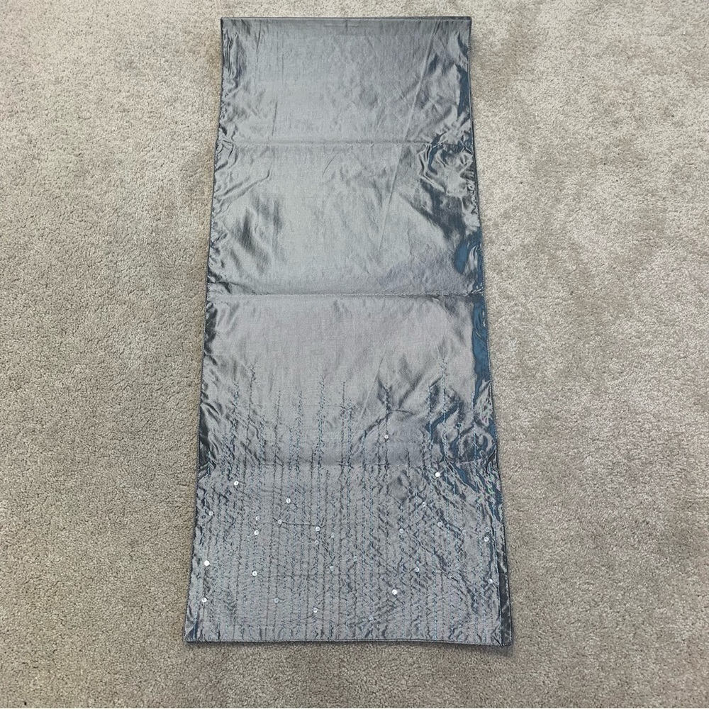 Holiday time metallic Crome silver sequin Christmas dining table runner decor